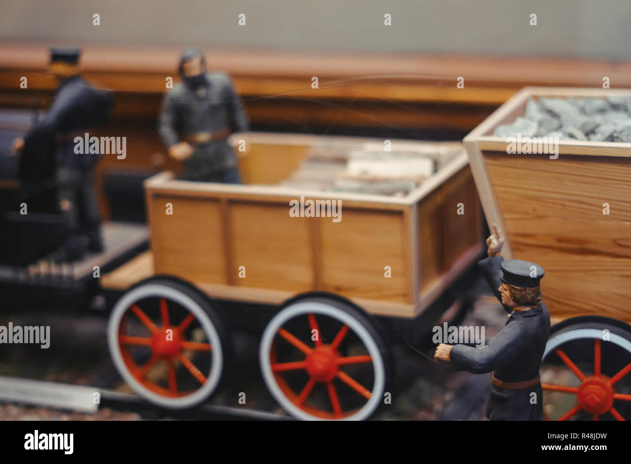 Black model Locomotive on track layout with headlamp Stock Photo - Alamy