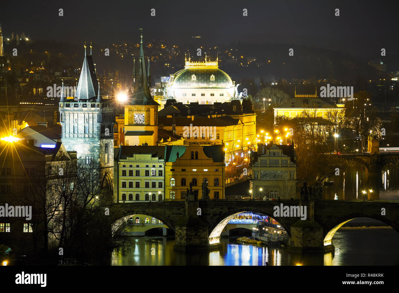 Overview of Prague in night Stock Photo Alamy
