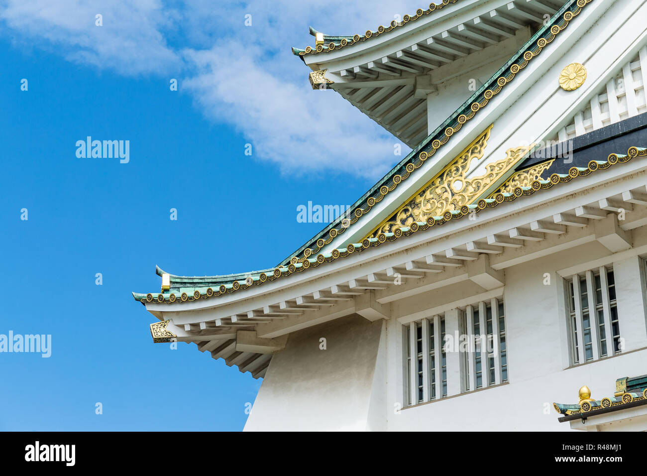 Osaka Castle with clear blue sky Stock Photo