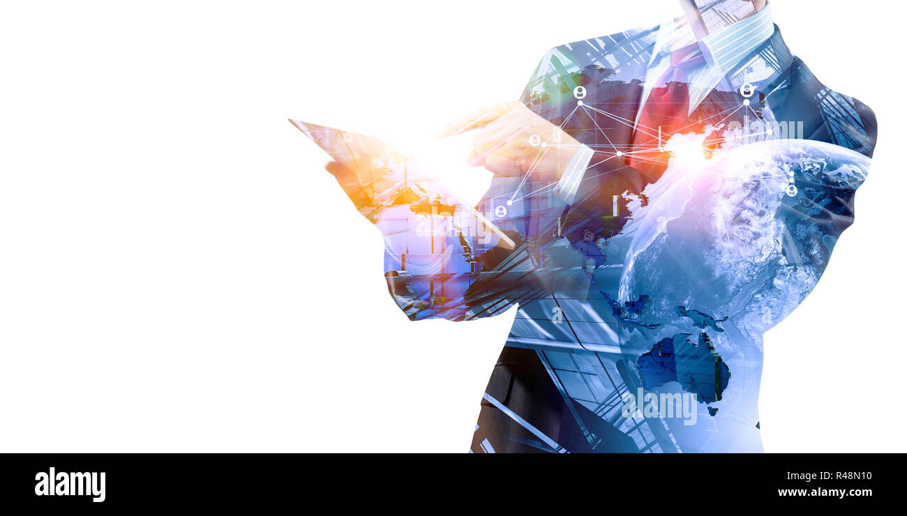 Technologies for global business. Mixed media Stock Photo - Alamy