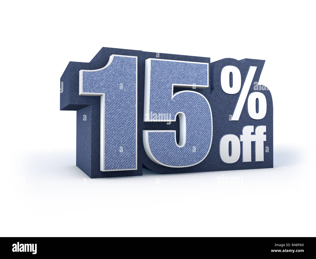 15 percent off denim styled discount price sign Stock Photo