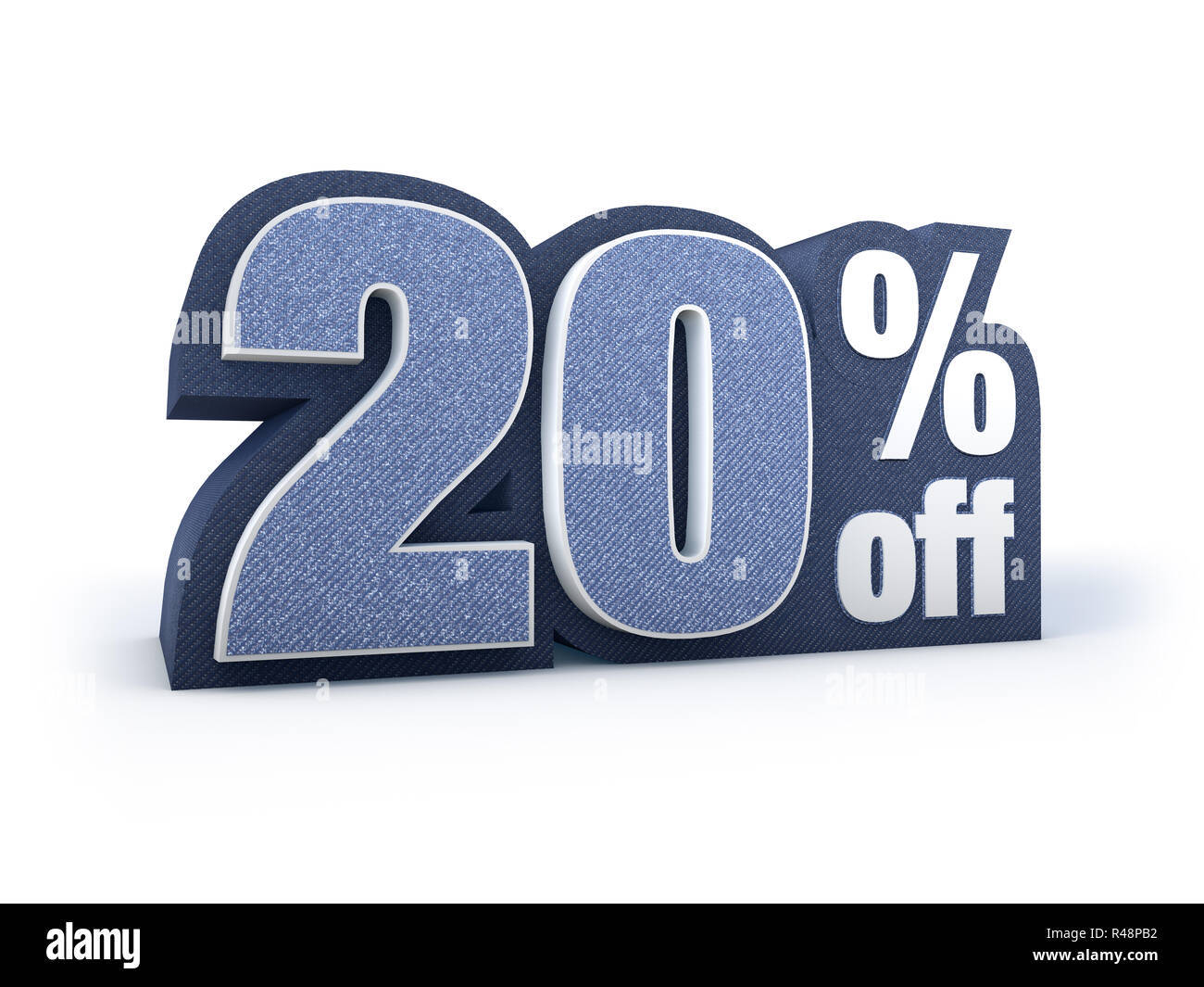 20 percent off denim styled discount price sign Stock Photo