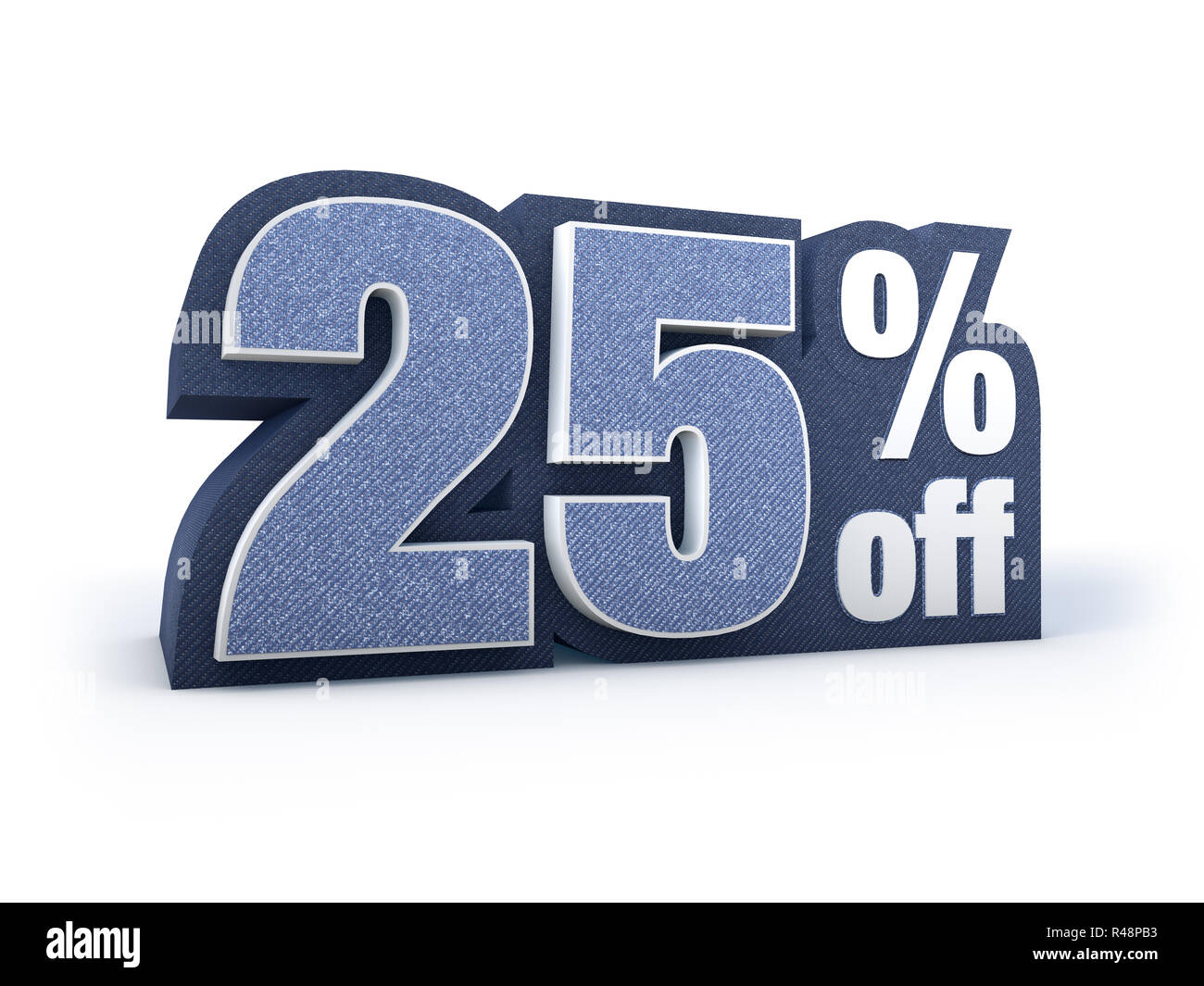 25 percent off denim styled discount price sign Stock Photo