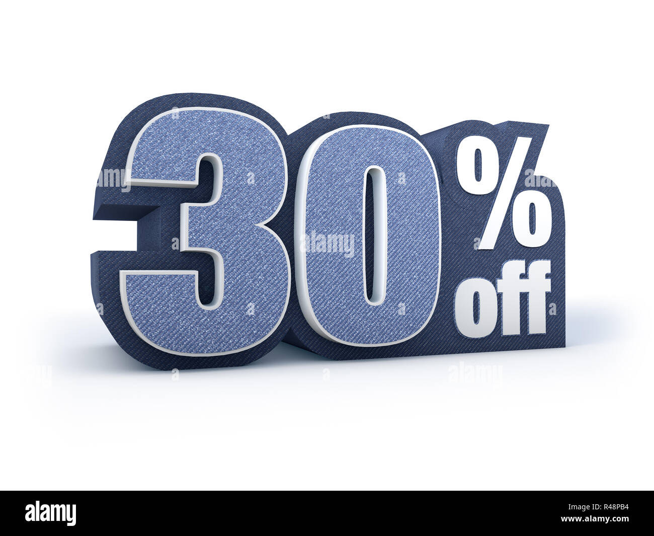 30 percent off denim styled discount price sign Stock Photo