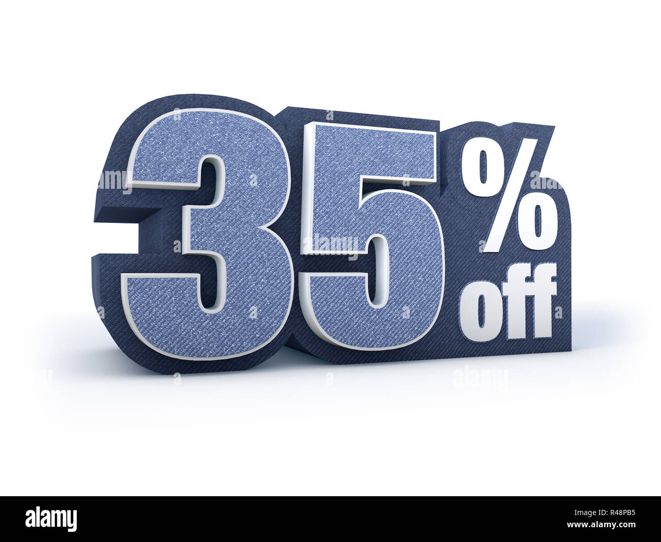 35 percent off denim styled discount price sign Stock Photo