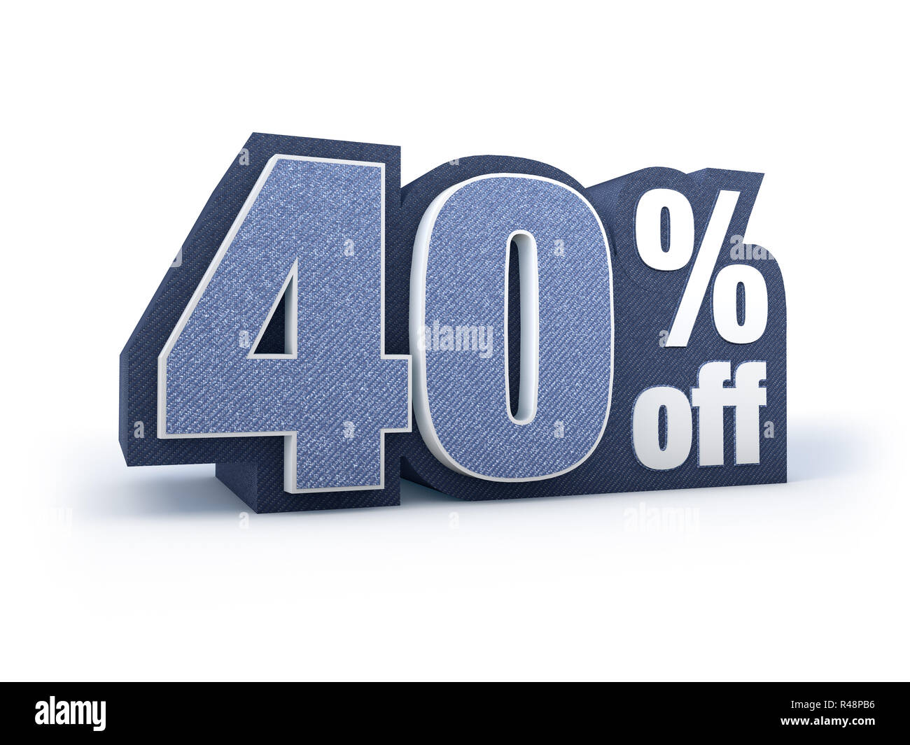 40 percent off denim styled discount price sign Stock Photo