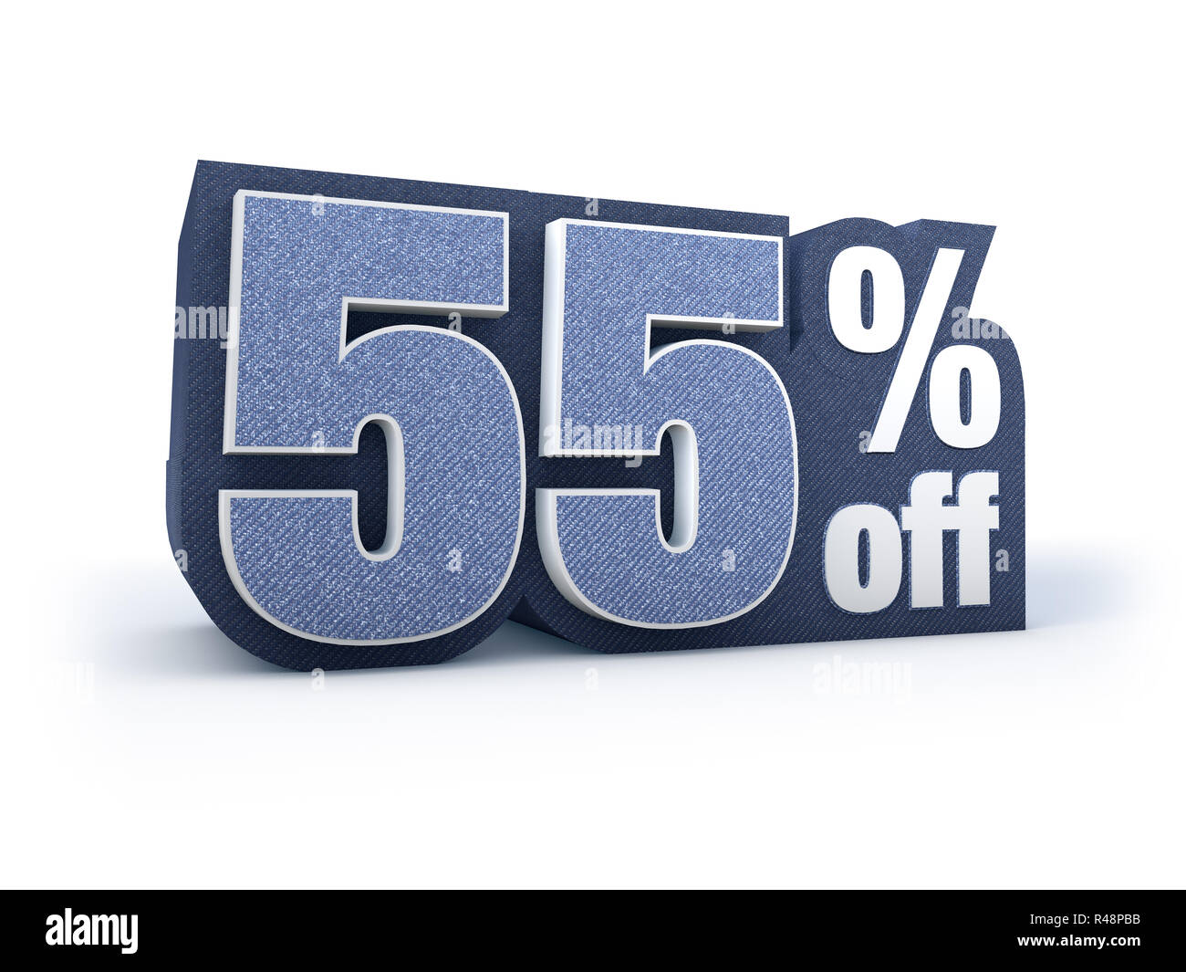 55 percent off denim styled discount price sign Stock Photo