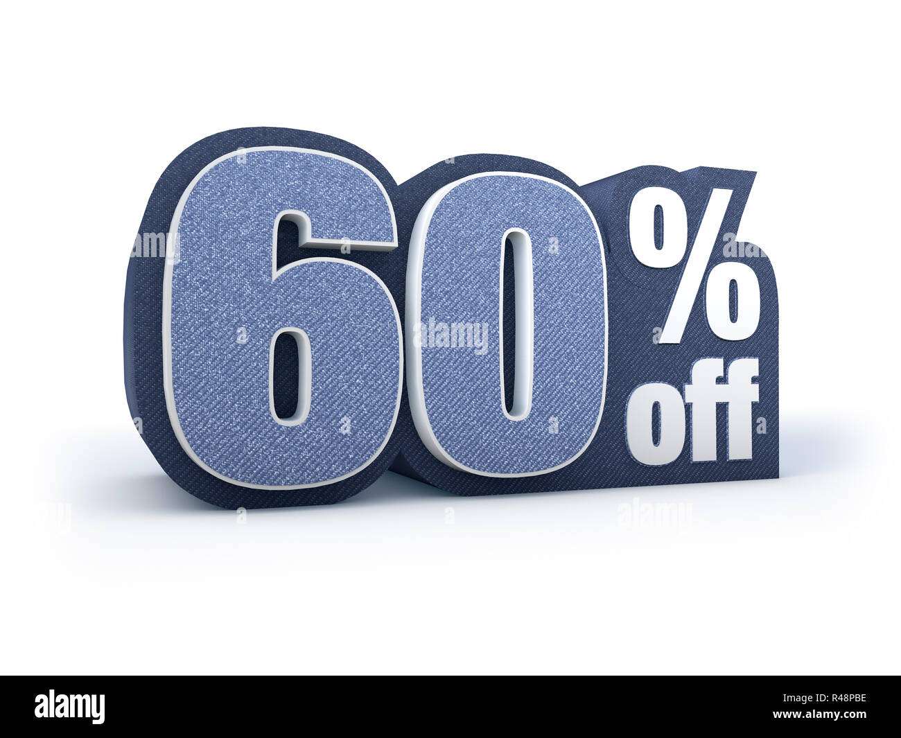60 percent off denim styled discount price sign Stock Photo