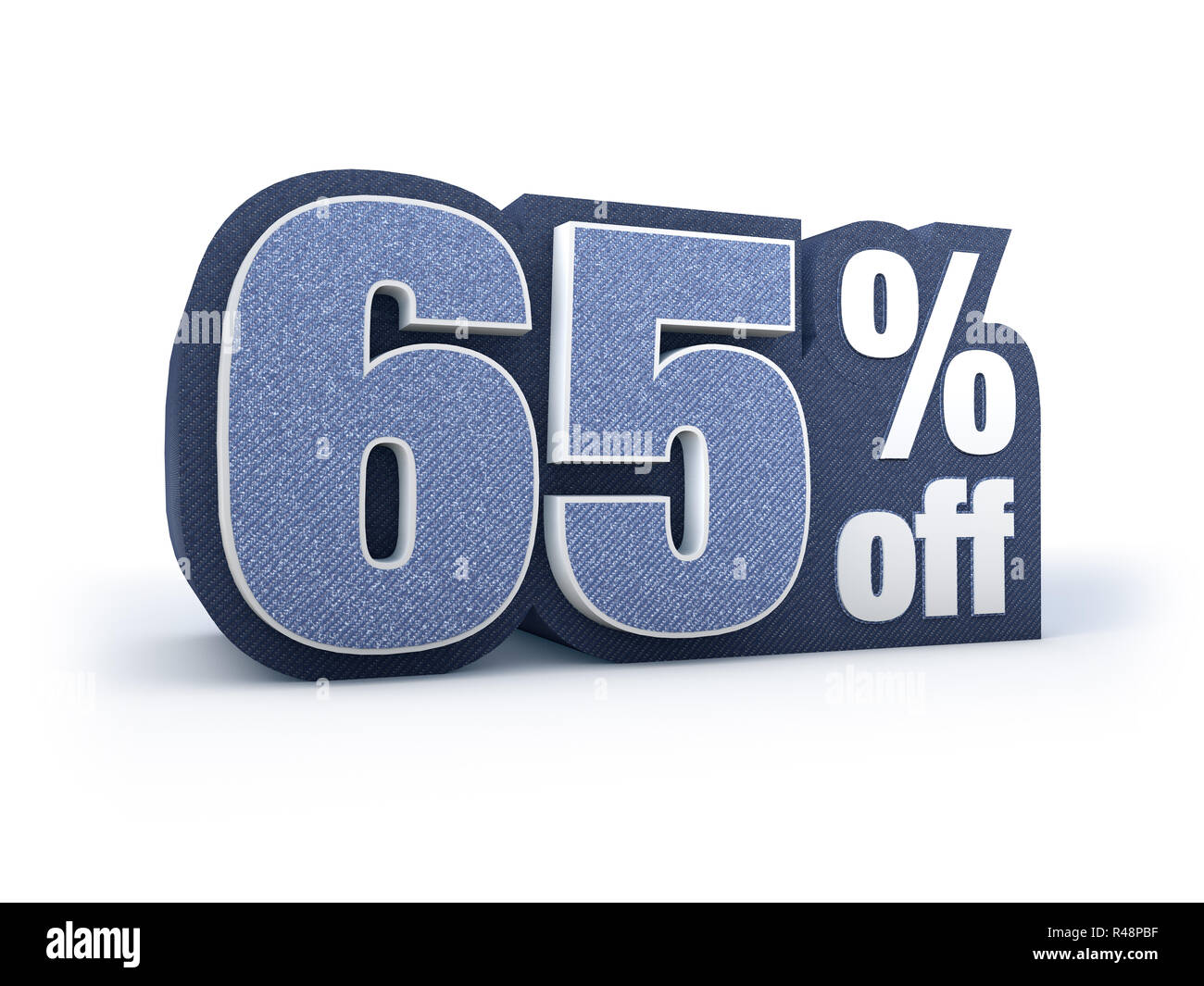 65 percent off denim styled discount price sign Stock Photo