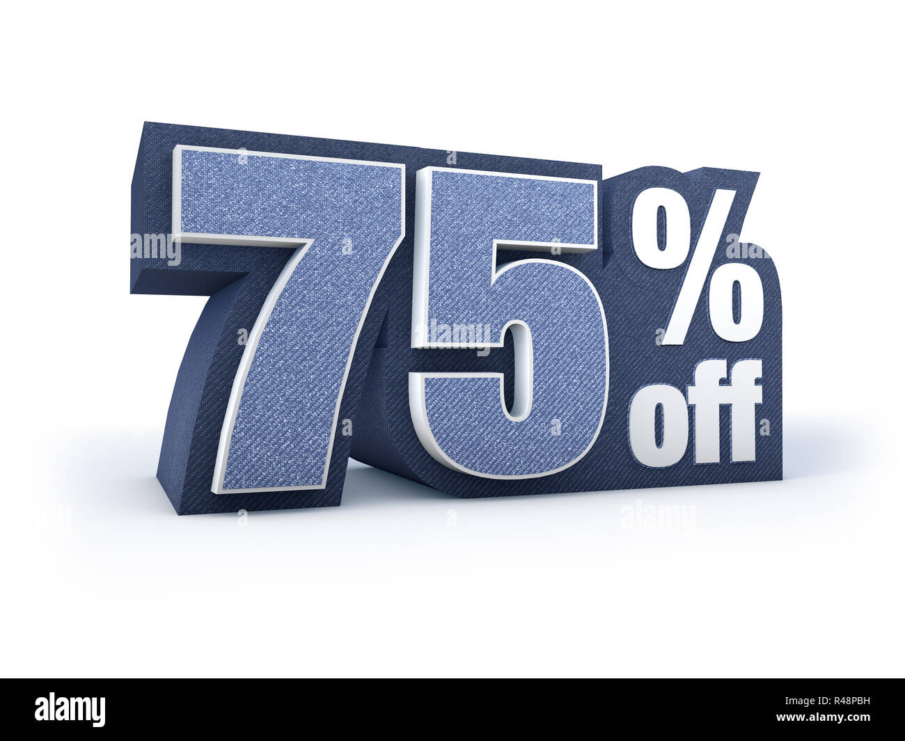 75 percent off denim styled discount price sign Stock Photo
