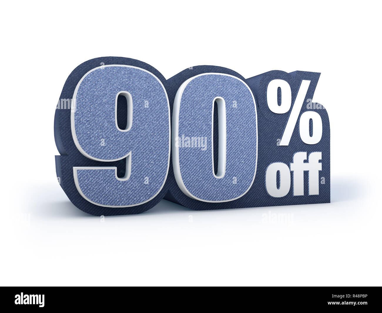 90 percent off denim styled discount price sign Stock Photo