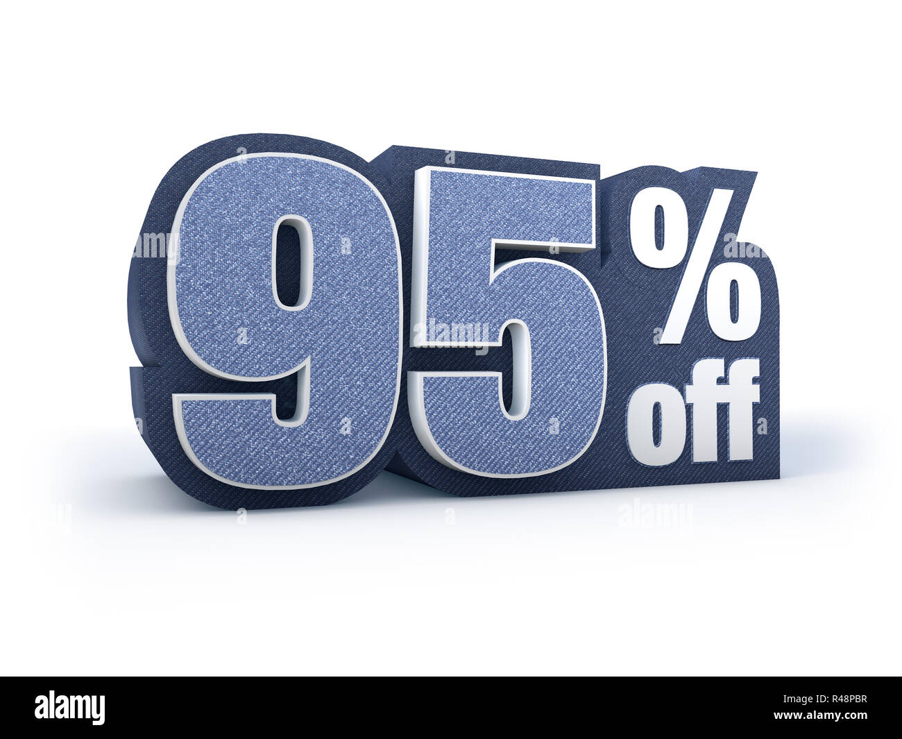 95 percent off denim styled discount price sign Stock Photo