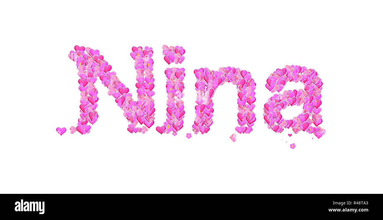 Nina female name set with hearts type design Stock Photo - Alamy