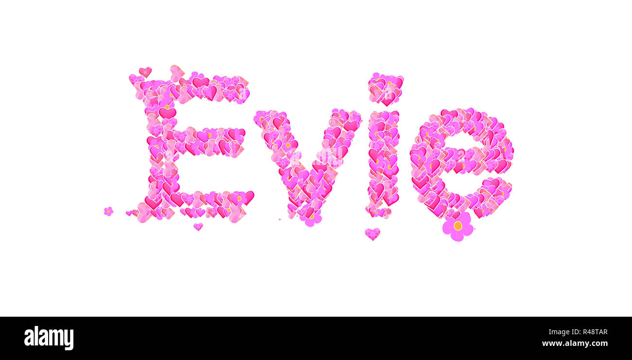 Evie female name set with hearts type design Stock Photo - Alamy