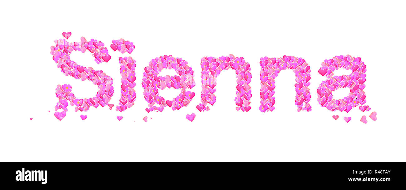 Sienna female name set with hearts type design Stock Photo Alamy