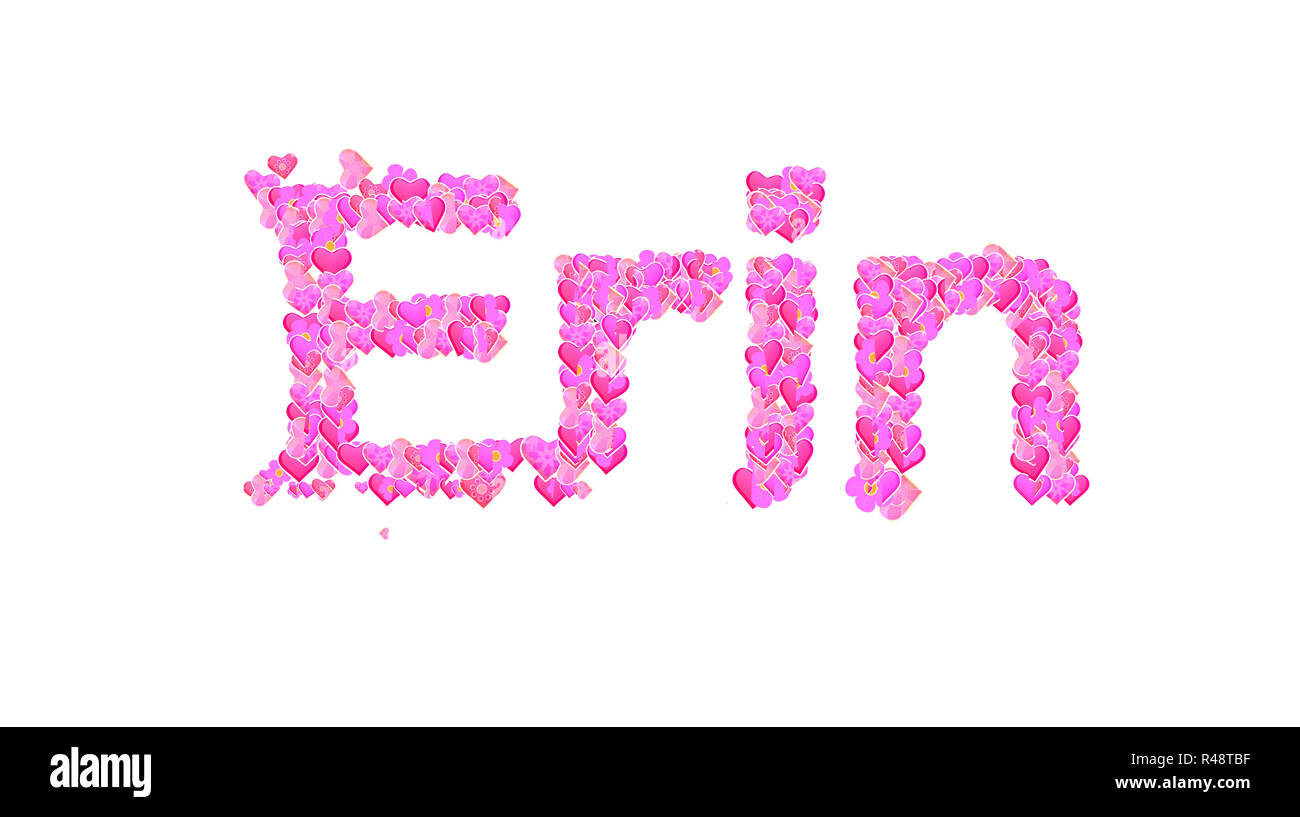 Erin female name set with hearts type design Stock Photo Alamy
