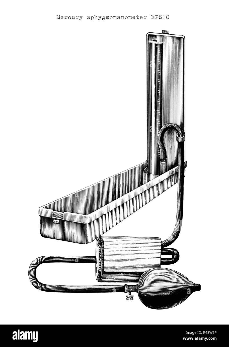 Mercury meter sphygmomanometer manual.Sphygmomanometer hand drawing vintage  engraving illustration Stock Vector Image & Art - Alamy