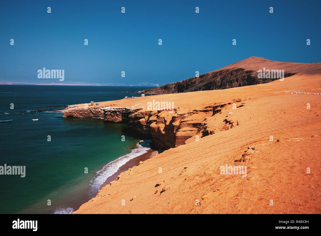 View from above of a tropical sandy beach Stock Photo