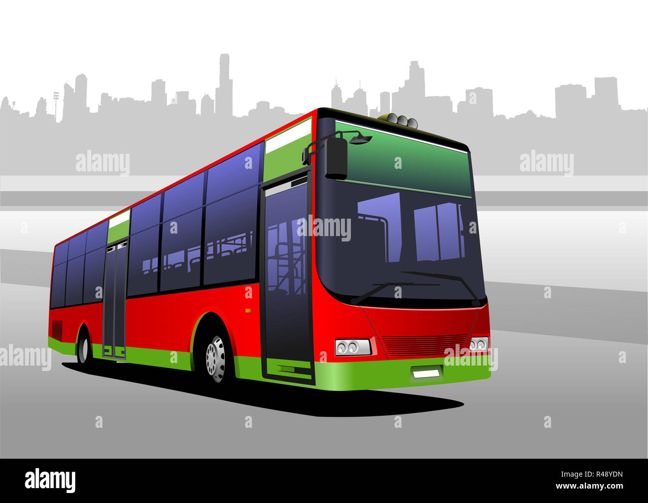 Red-green city bus. Coach. Vector illustration Stock Photo - Alamy