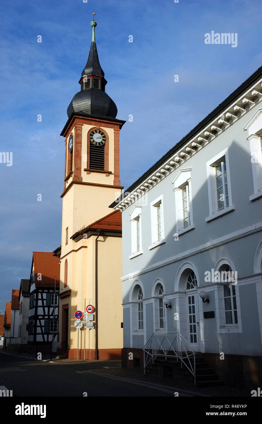 old city hall and christ church in wÃ¶rth am rhein Stock Photo