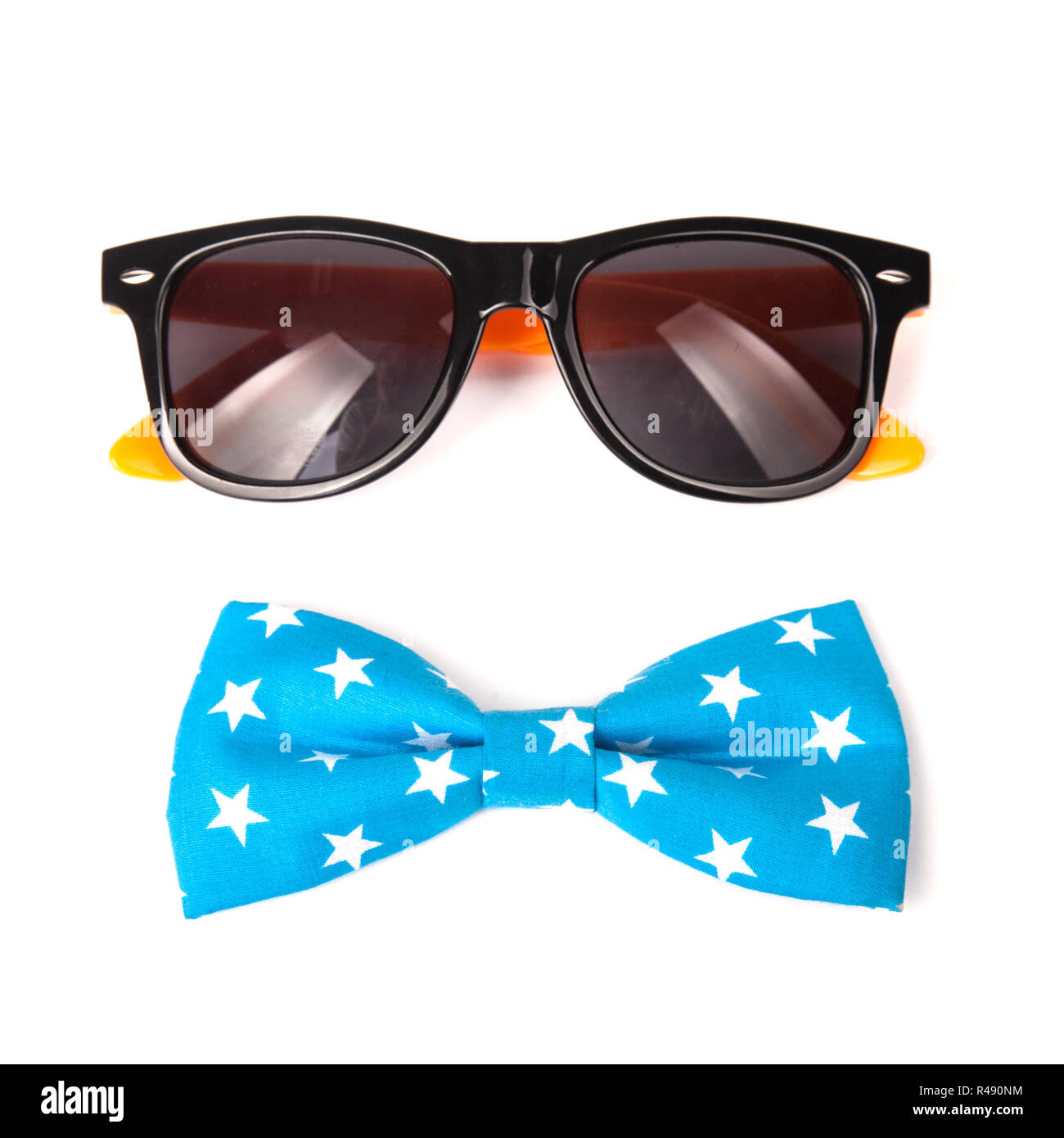 U.S. American flag on a bow tie and sunglasses isolated on white background Stock Photo