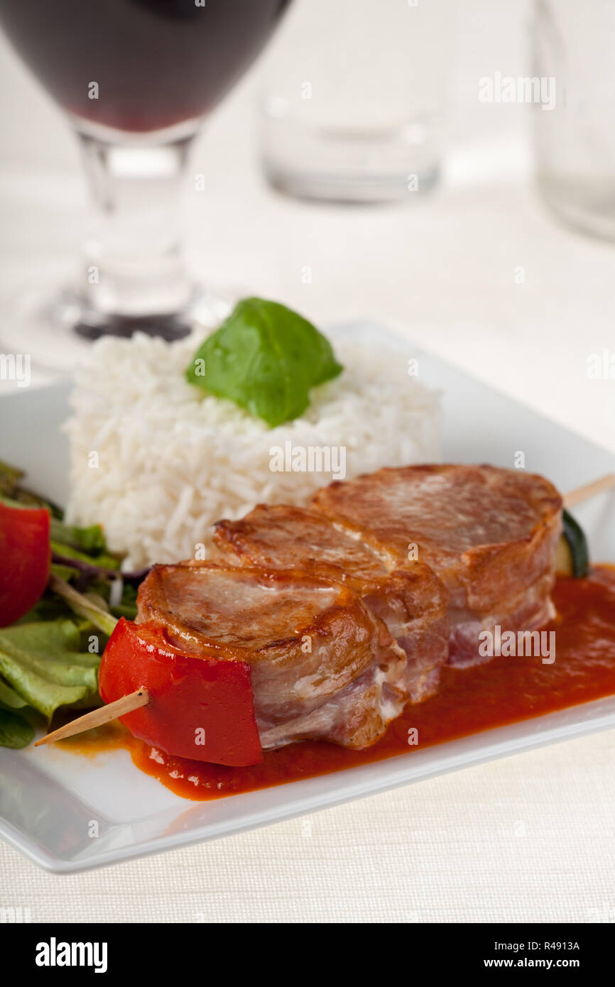 pork spit with rice Stock Photo