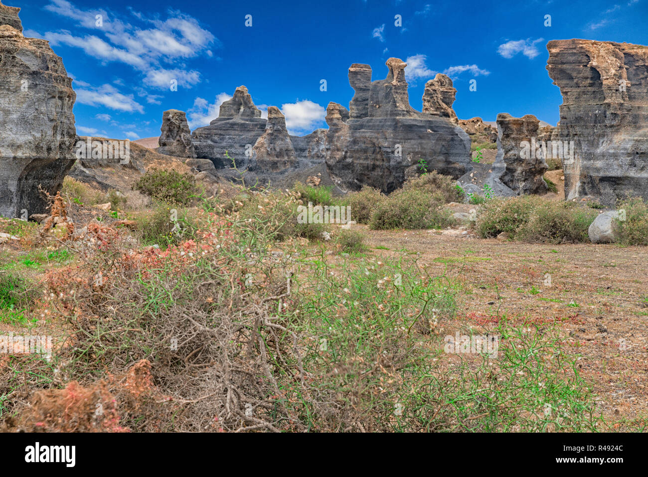 beautiful rock formations at the Barranco de las Piletas in Lanzarote Stock Photo
