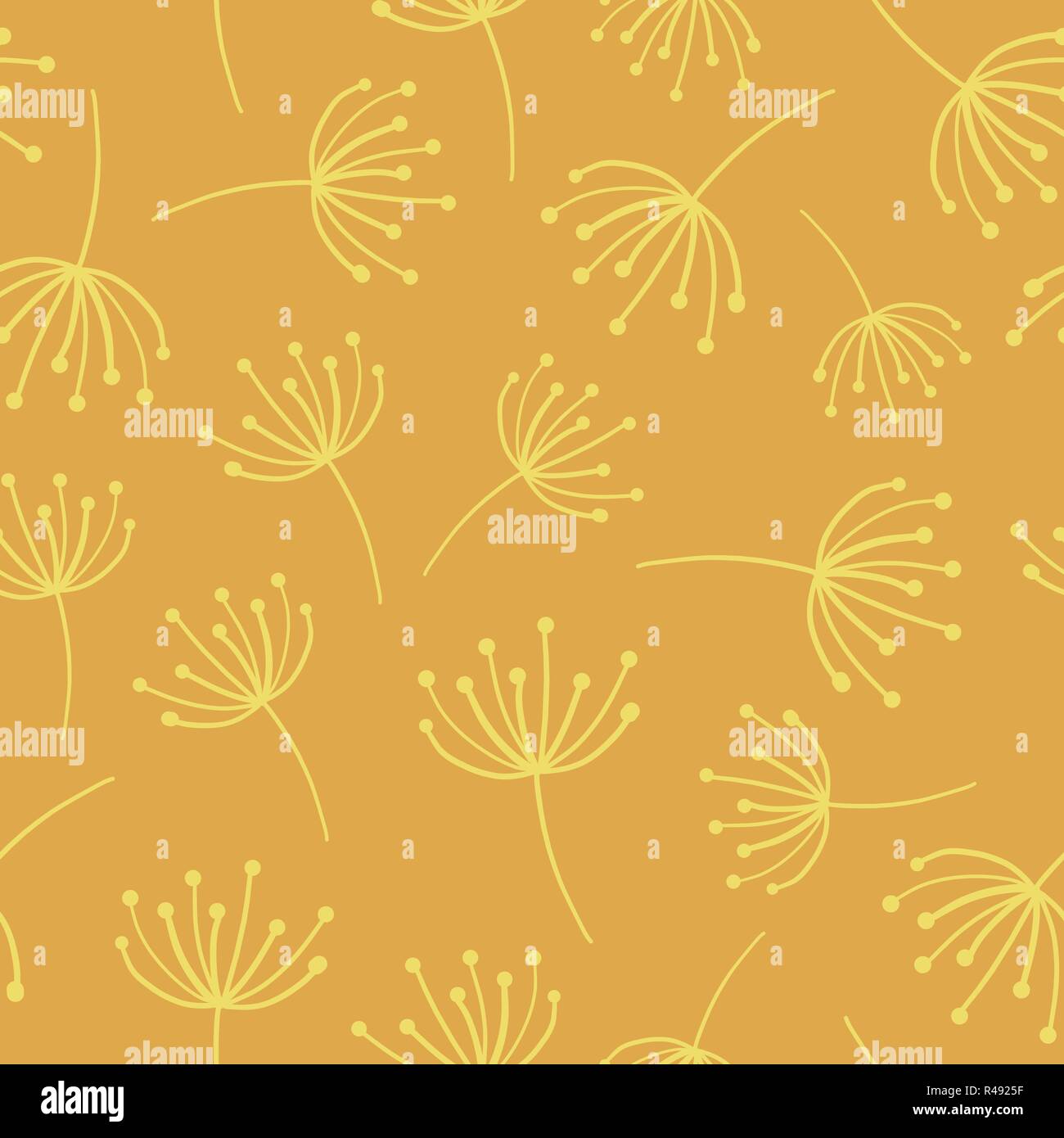 Yellow abstract flowers seamless vector background. Wildflowers. Scandinavian style Stock Vector