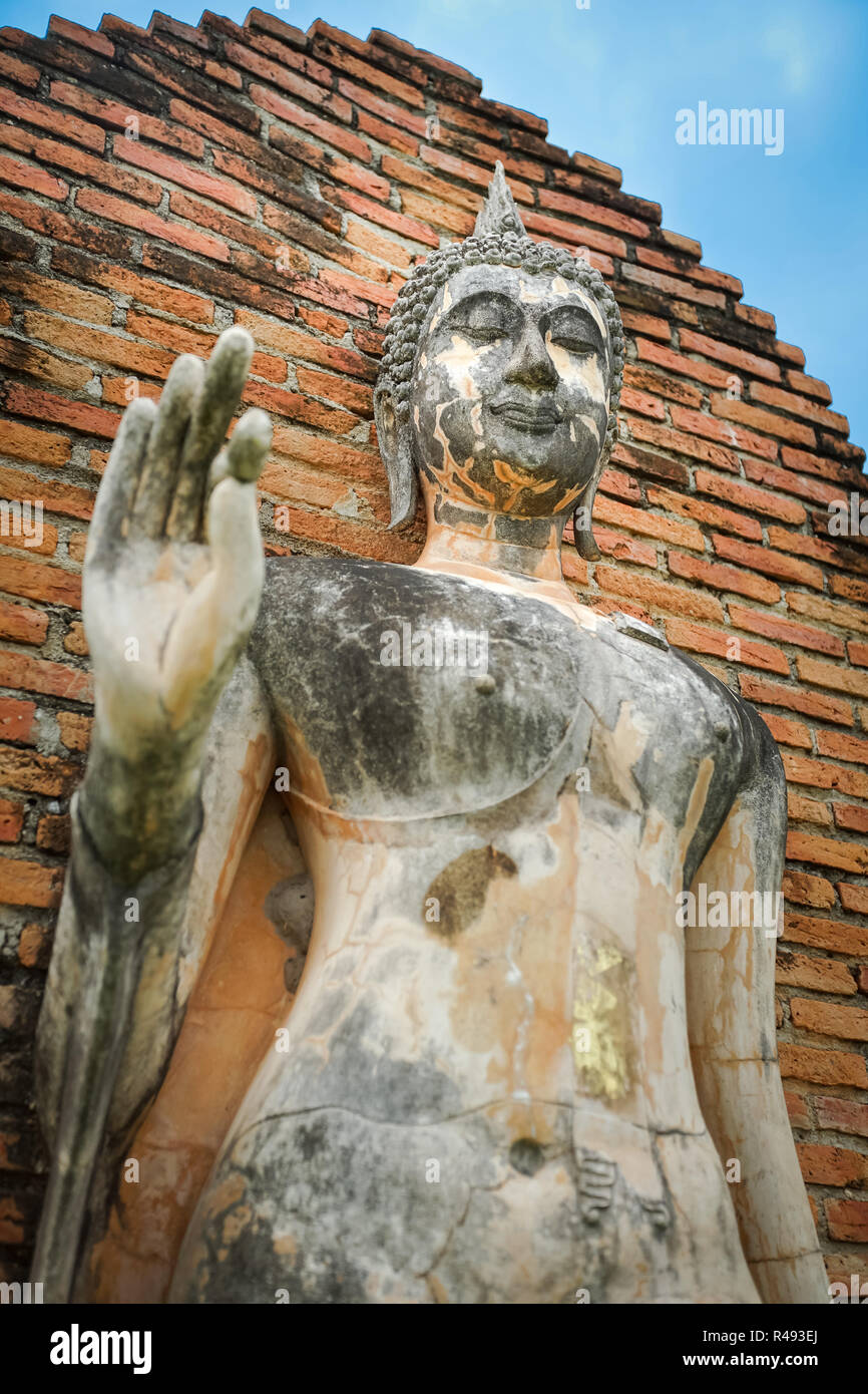 Old Buddha image in Sukhothai Historical Park, Sukhothai Province, Thailand. Stock Photo