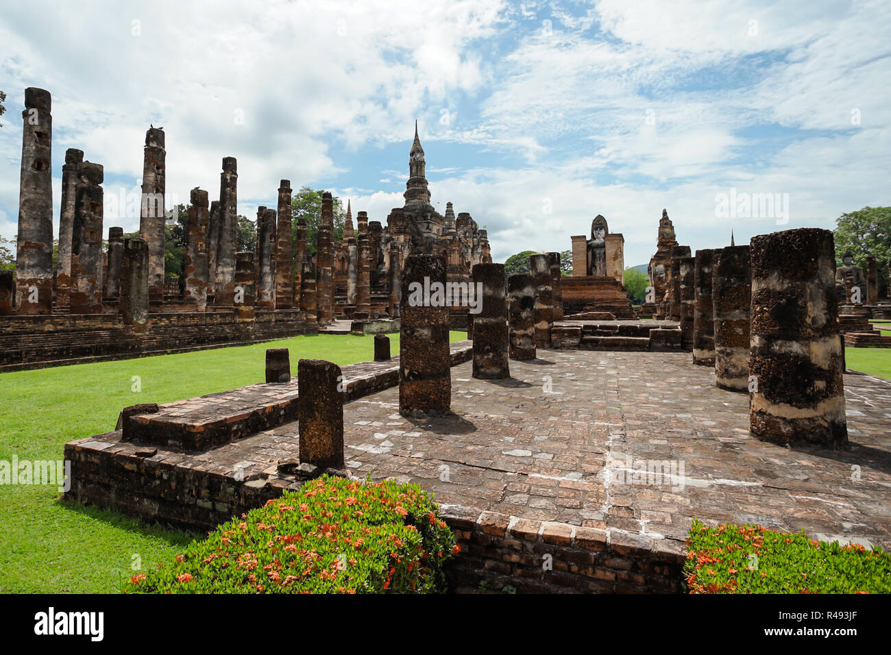 Wat Mahathat or Mahathat Temple in Sukhothai Historical Park, Sukhothai Province, Thailand. Stock Photo