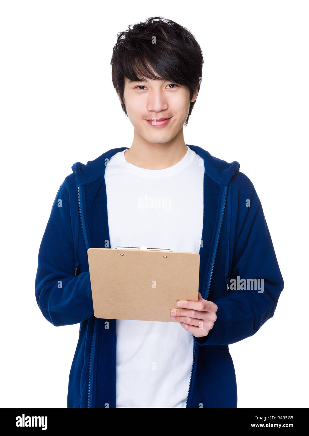 Asian Man hold with clipboard Stock Photo - Alamy