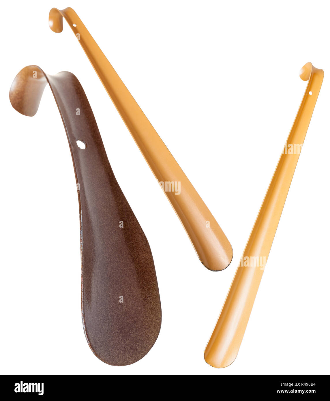 set of metal shoe horns isolated Stock Photo