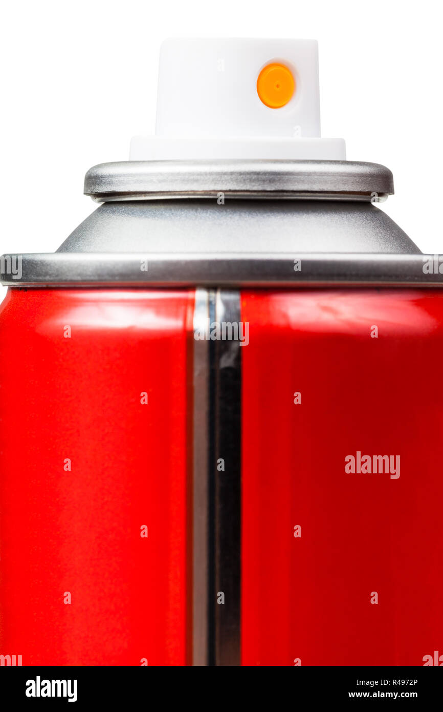red aerosol can close up isolated on white Stock Photo - Alamy