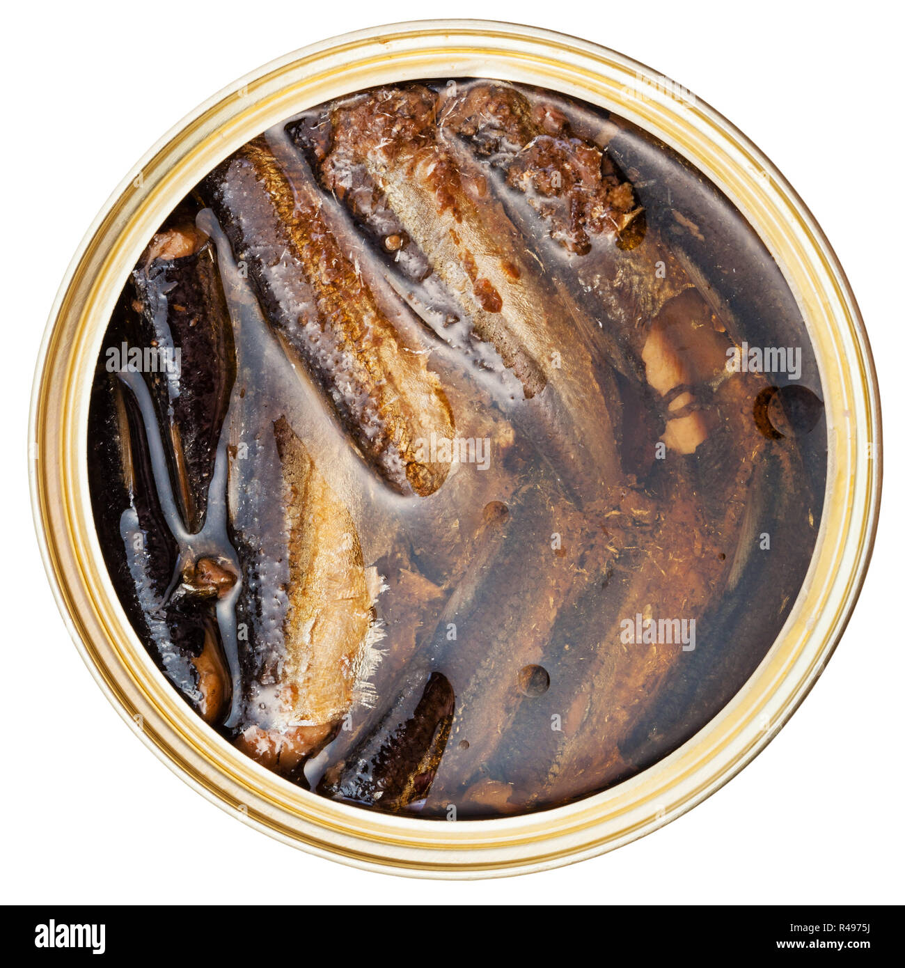 canned smoked sprats fish in oil isolated Stock Photo Alamy
