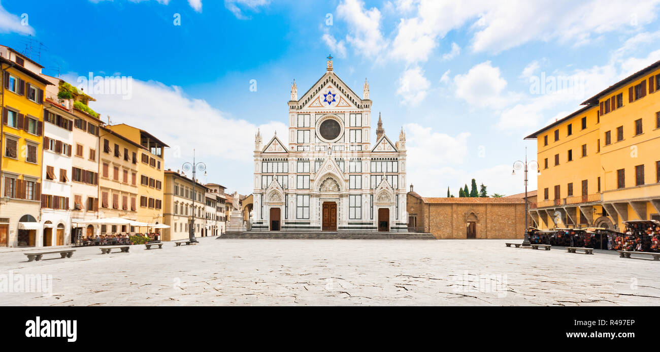Panoramic view of Piazza Santa Croce with famous Basilica di Santa Croce in Florence, Tuscany, Italy Stock Photo