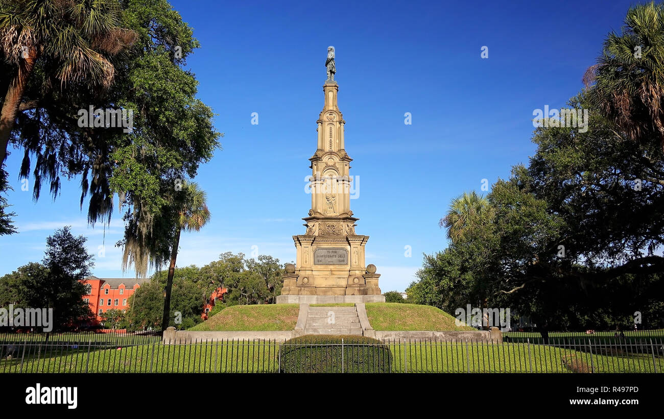 The Confederate Monument at Forsyth Park in Savannah, Georgia  is a memorial to local Civil War soldiers built in 1874 Stock Photo