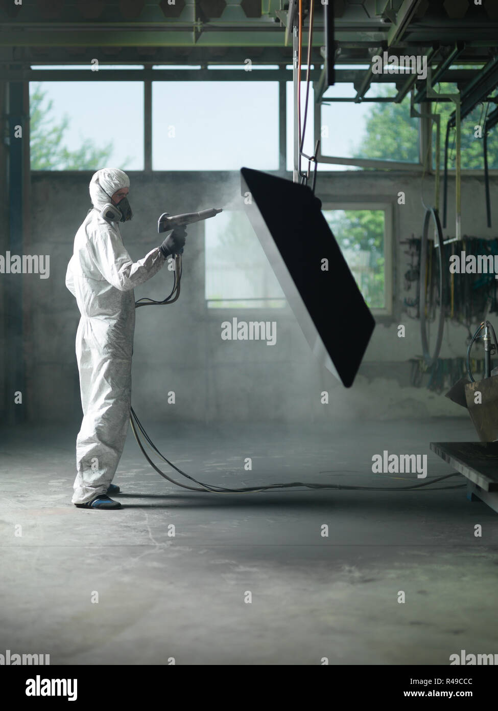 sand blasting a metal Stock Photo Alamy