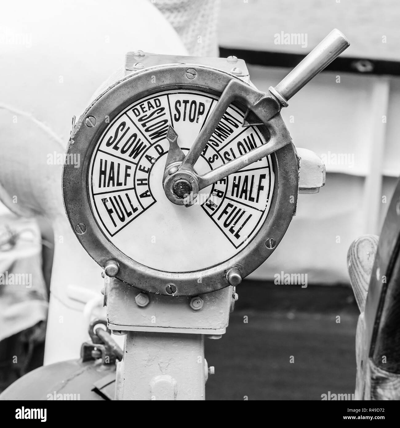 engine room telegraph,  old steamship Stock Photo