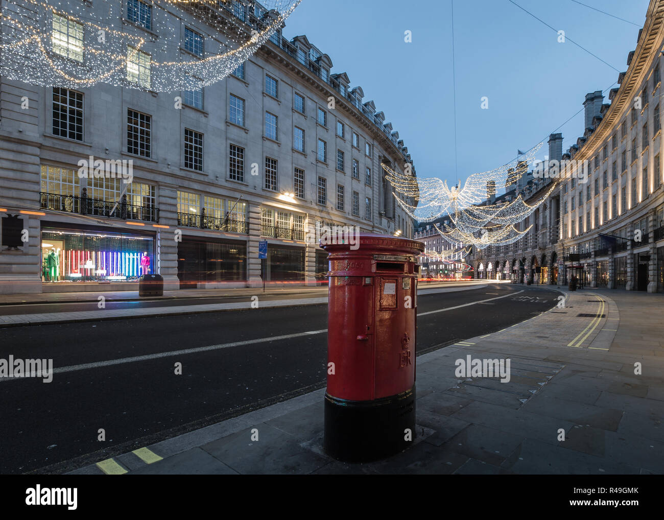 Christmas lights at dawn on Regent Street Stock Photo