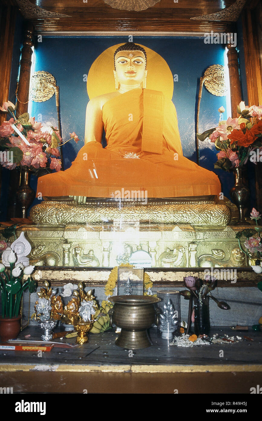 Huge gilded buddha at Mahabodhi Temple, Bodh Gaya, Bihar, India, Asia Stock Photo