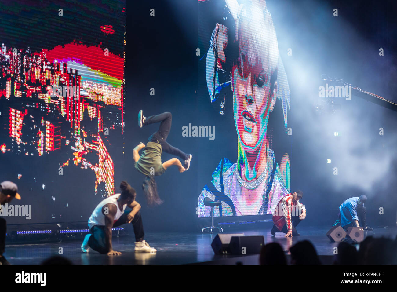Bologna, Italy. 25th November, 2018. Breakdancers perform on catwalk in ...
