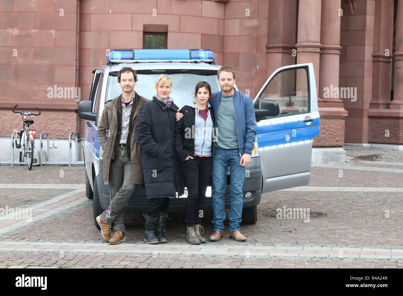 Joerg Hartmann, Anna Schudt, Aylin Tezel, Stefan Konarske, Tatort Dortmund - Sturm, Historisches Rathaus - Friedenplatz, Dortmund, 25.04.2016 Stock Photo