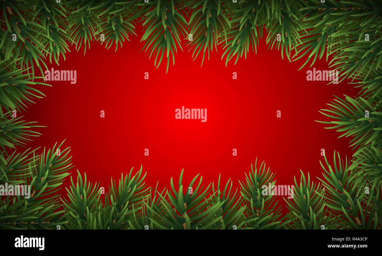 Winter holiday background with fir leaf border. Isolated Christmas ...