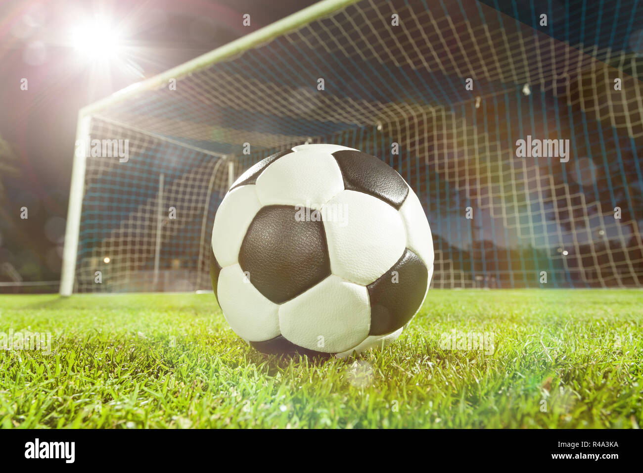 soccer ball near goal Stock Photo Alamy