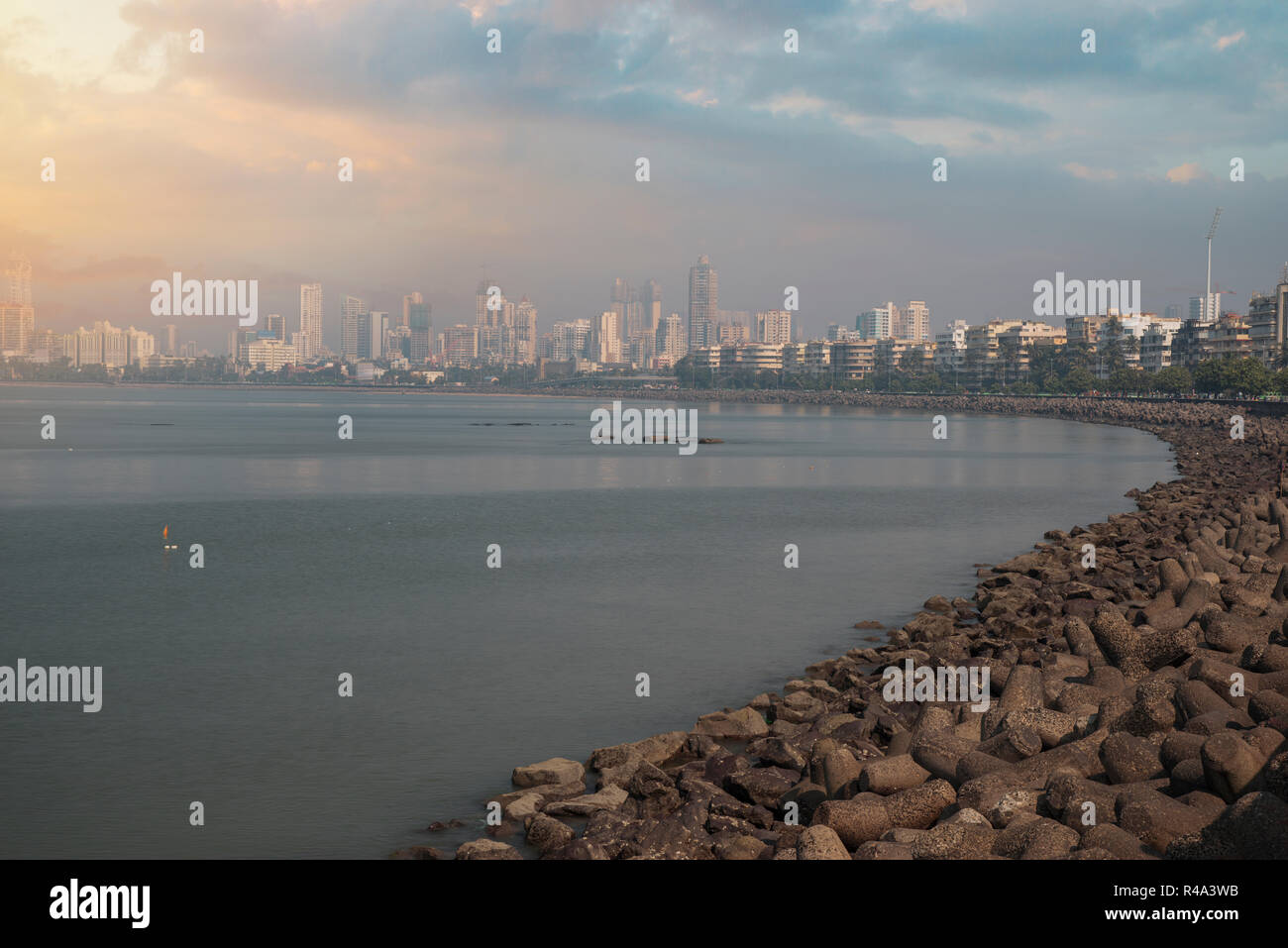 Marine Drive - quay Mumbai (Bombay). It has a crescent shape. India Stock Photo