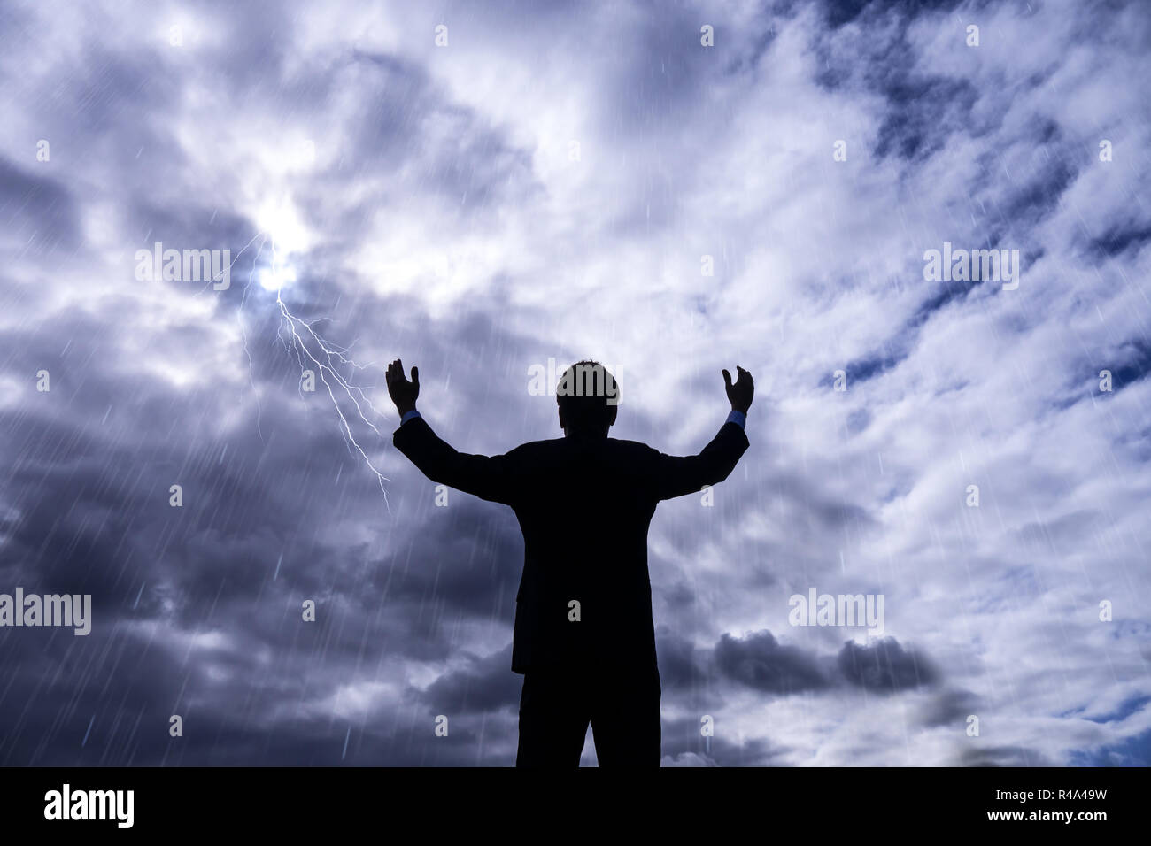 businessman in storm Stock Photo