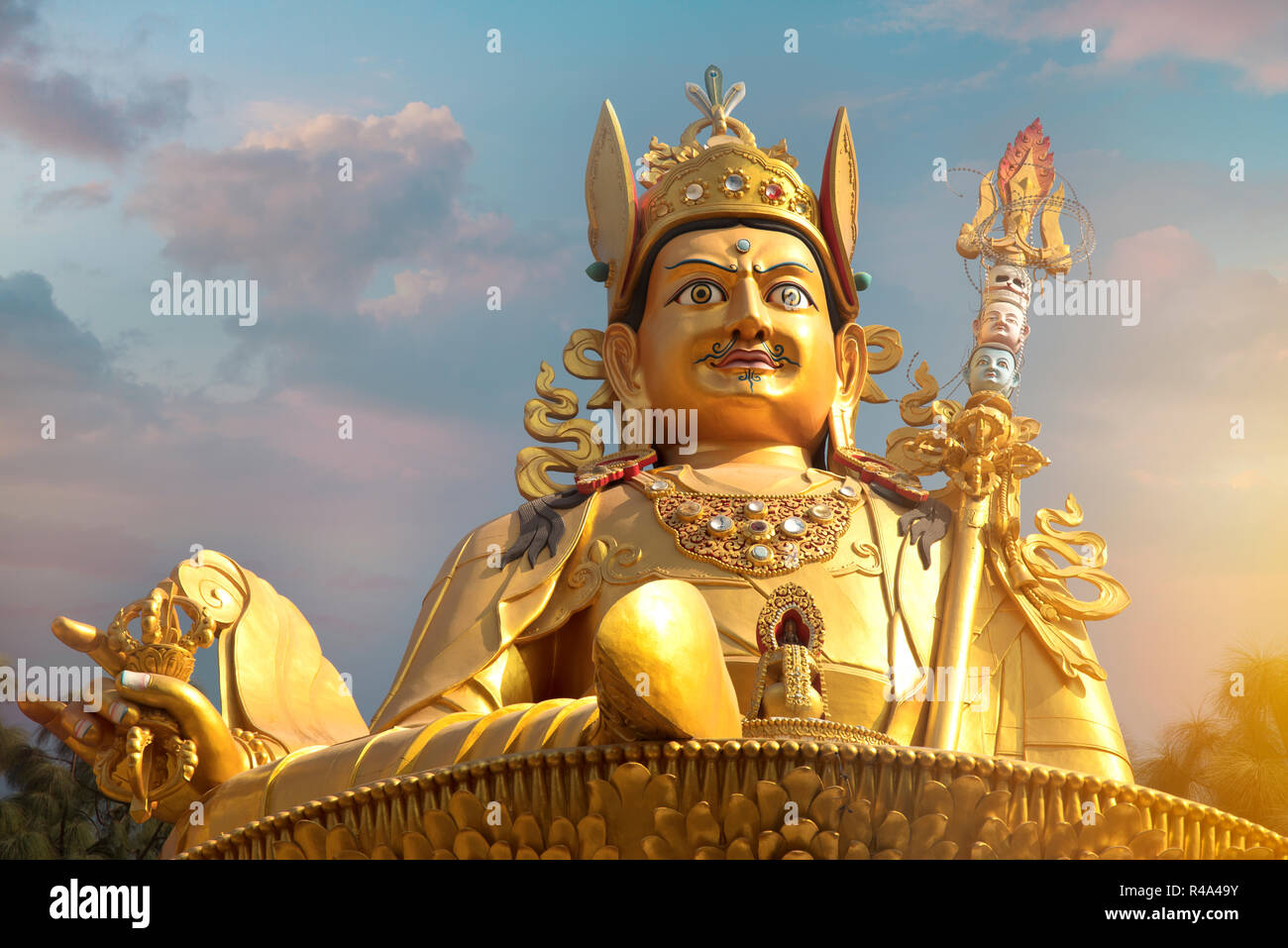Gold Guru Rinpoche statue stands in Kathmandu. Nepal Stock Photo Alamy