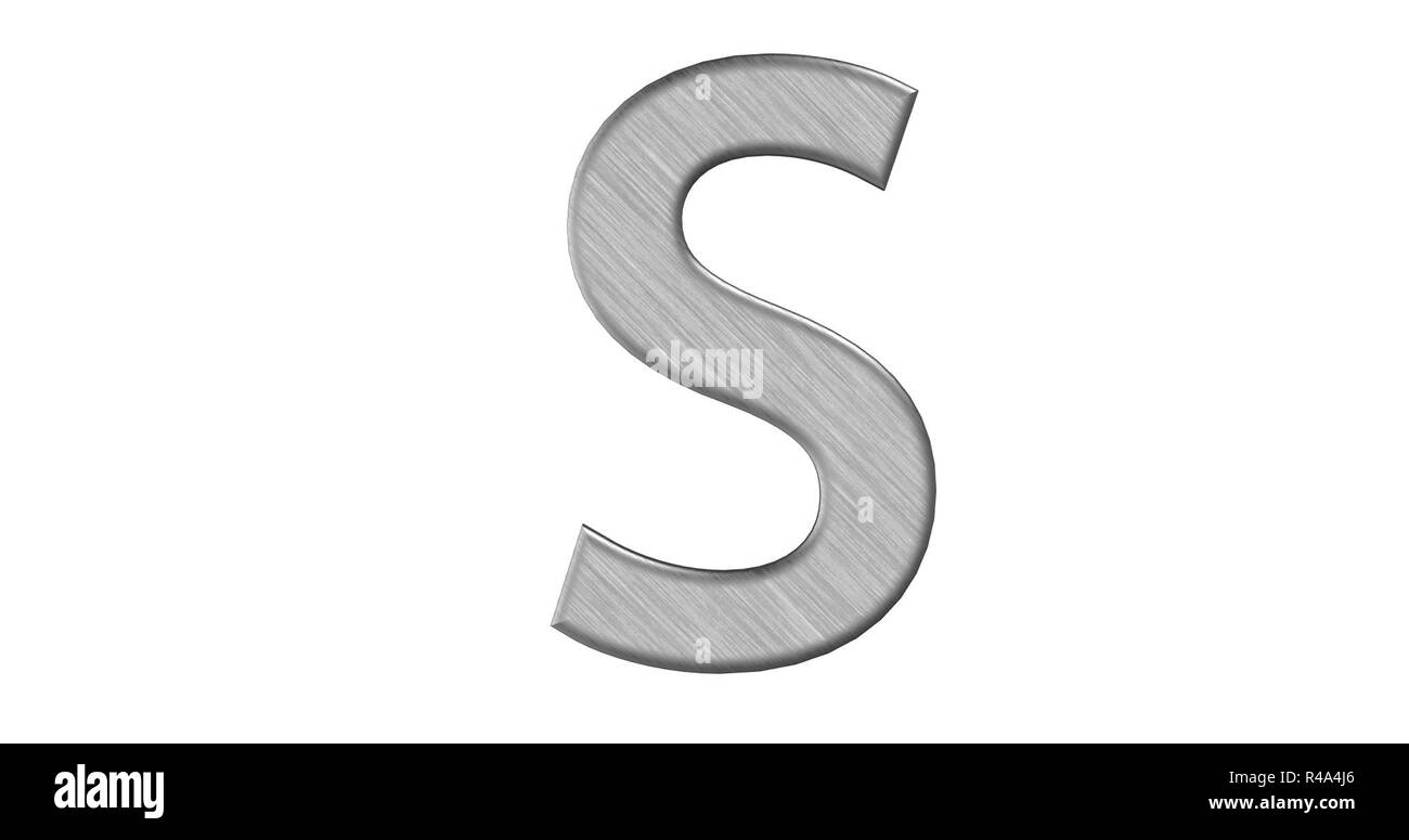 3d rendering of the letter S in brushed metal on a white isolated ...