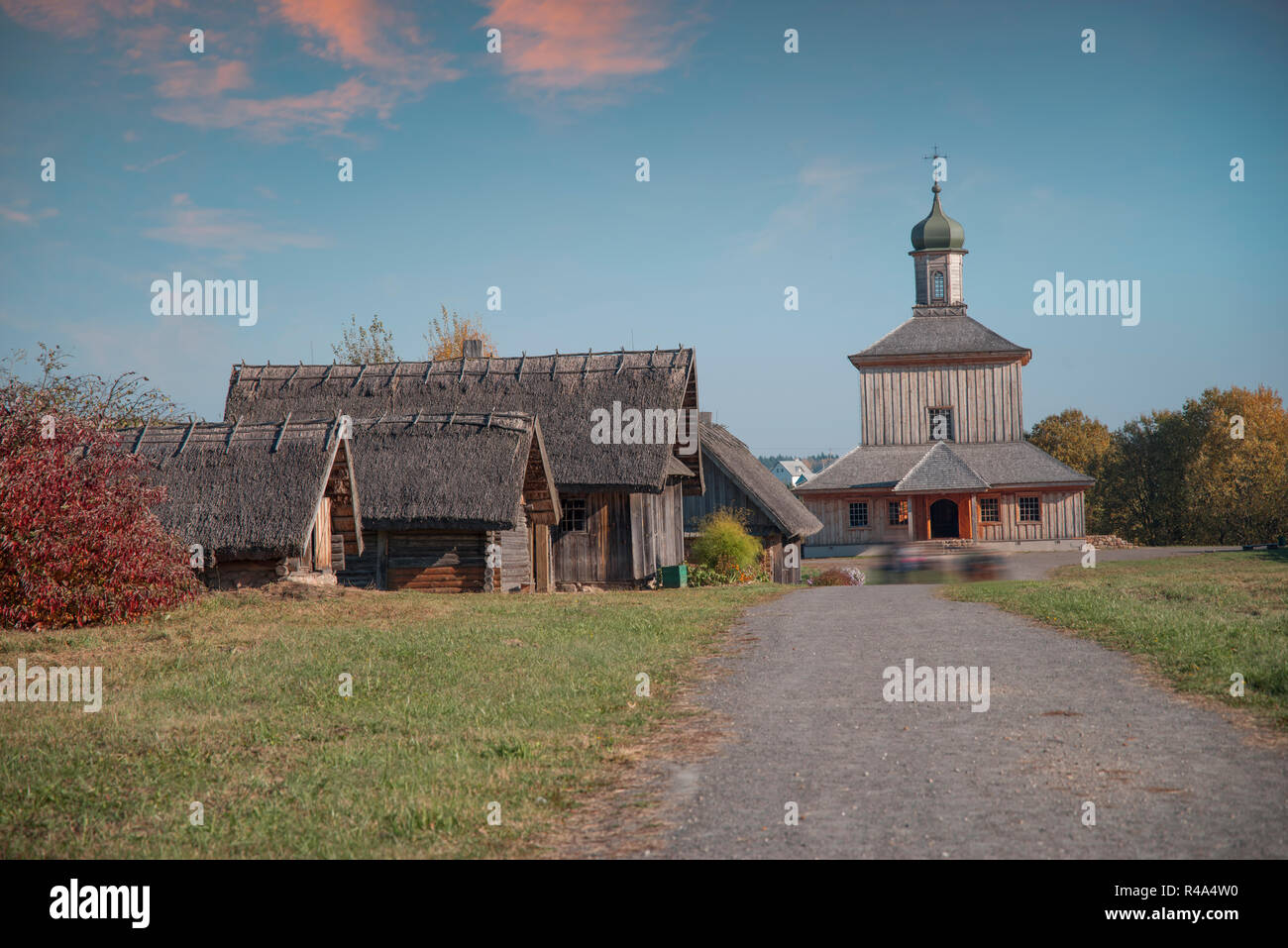Russian old village in autumn. Wooden houses Stock Photo - Alamy