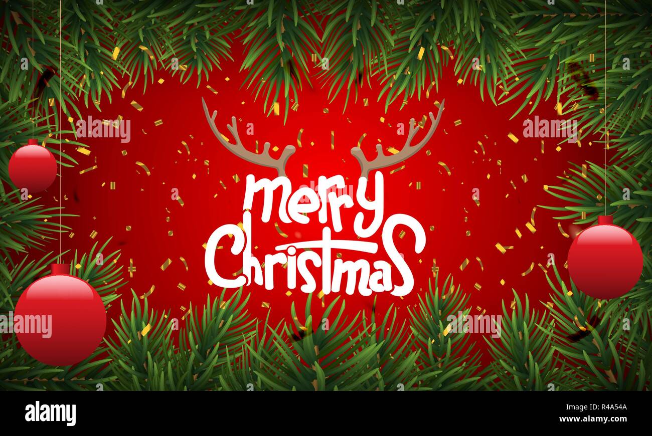 Winter holiday background with fir leaf border. Isolated Christmas ...
